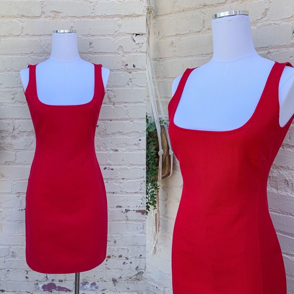 DSQUARED2 Red, Square Neckline Mini Bodycon Dress, Size 40 IT, fits like US 2
